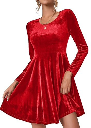 Zeagoo Robe de soirée élégante en velours pour femme - Manches longues - Longueur genou - Robe de bal - Col rond - Robe de fête moulante - Longueur genou - Pour mariage - S-XXL