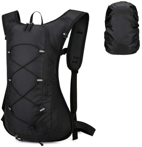 Zimoer Fahrradrucksack klein mit Regenschutz und Helmnetz, Ultraleicht 7L MTB Rucksack Herren Damen, Wasserdichter Wanderrucksack für Outdoor-Sport Reisen Wandern Camping Radfahren