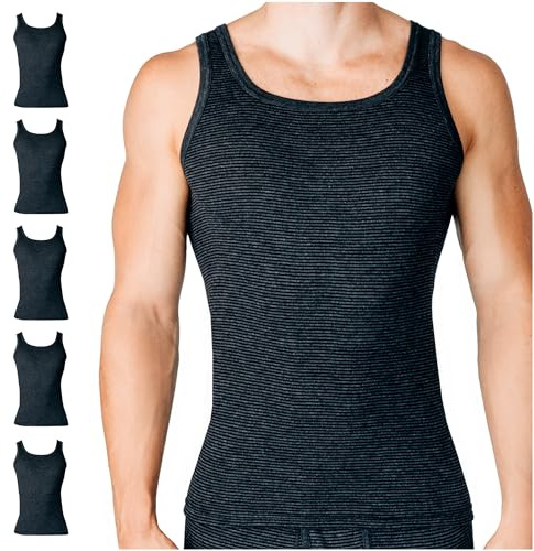 SES Ringel finribbad undertröja herr S–4XL i 100 % bomull 5-pack/mjuka och ventilerande armskjortor herr/bomull herr undertröjor med kroppsnära passform, antracit, L