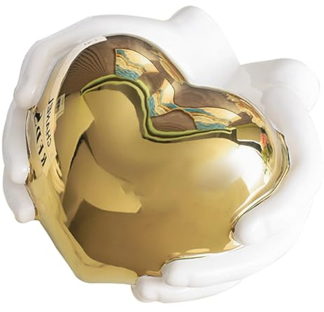 Escultura de Corazón Dorado de Cerámica - Estatua de Arte Abstracto Moderno para Decoración de Hogar, Dormitorio, Oficina - Regalo de Amor(Heart-Gold)