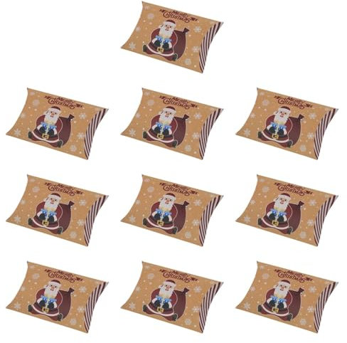 Folpus 10 Stück Weihnachts-Süßigkeiten-Boxen, kleine Weihnachts-Kissenschachtel, leichte Geschenkbox aus Kraftpapier