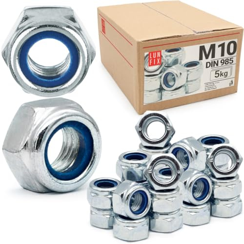 Sicherungsmuttern M10 5 kg ca.471 Stk DIN 985 Nylonring verzinkter Stahl | Selbstsichernde mit Stopmuttern Sechskantmuttern