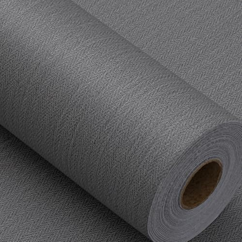 Haimin Fabric Wallpaper Textured Contact Paper (24in X 393in) Grey Peel and Stick Faux Linen Wall Paper Self-Adhesive Vinyl Wallpaper Herringbone Look (Gray)