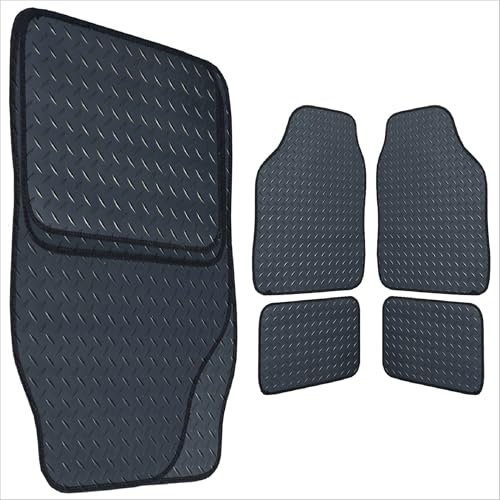 FSW - Universal Car Mats - Heavy Duty, 3mm Car Floor Mat with Reinforced Rubber - Waterproof Mat, Anti Slip Car Mats Edged Black Cloth Binding - 4 Piece Rubber Car Mats