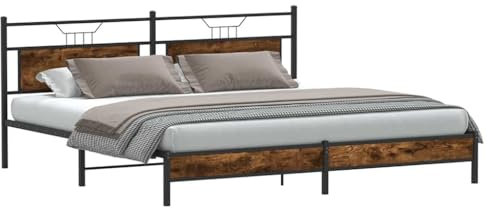 vidaXL Sängram utan madrass metall rökfärgad ek 200x200 cm, säng, metallsäng, metall sängram, sängar, metallsängar, metall sängramar, gästsäng