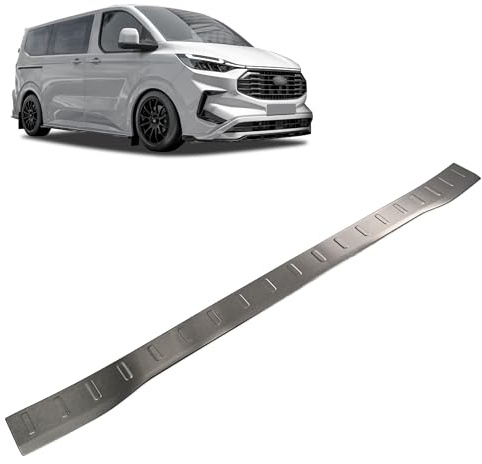 Chromemaster | Kompatibel mit Ford Tourneo Custom 2023+ | Ladekantenschutz Stoßstangenschutz; Rostfreier Stahl, Gebürstet, Schwarz; Lackschutzleiste Sichert den Heckstoßfänger vor Beschädigung