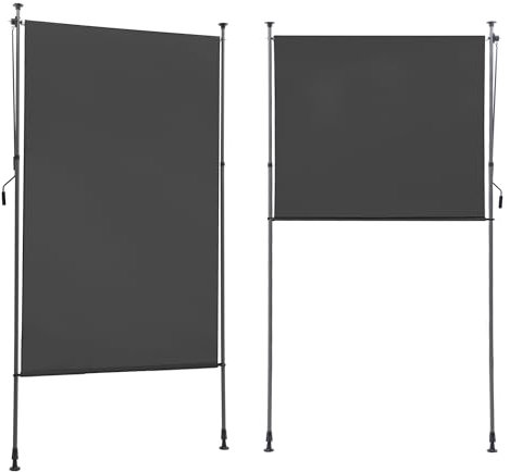 BelleMax Senkrechtmarkise Balkon außen ohne Bohren, 200x310cm Vertikalmarkise Balkonrollo Außenrollo Mit Kurbel, Markise für Terrasse, Sichtschutz Sonnenschutz Windschutz und Wasserfest Dunkelgrau