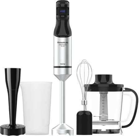 Taurus HBA1500X PLUS - Batidora de mano 1500W | Regulador de 20 velocidades ajustable | Función Turbo | Cuchillas de acero inox | incluye accesorios| Diseño ergonómico | Vaso medidor