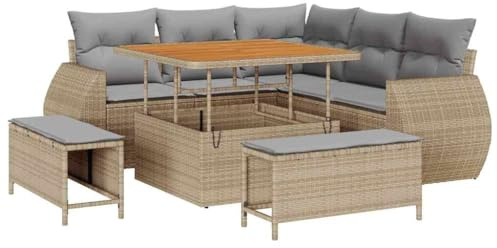vidaXL Gartensofa-Set 8 pcs Beige Poly-Rattan, Garten und Terrasse, robuster modularer Stil, Loungemöbelset, Rattansofa, Akazienholz, wetterfest