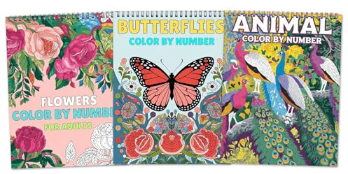 Atoke 3 Farbe Nach Nummern malbuch für Erwachsene,Ausmalbuch mit 60 schönen Mustern von Tiere,Schmetterling und Blumen, Großes Malbuch für Erwachsene zur Achtsamkeit und Entschleunigung