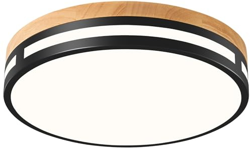 Vikaey Moderne Deckenlampe Holz,LED Deckenleuchte Schwarz,4000K,36W Schlafzimmerleuchte Für Wohnzimmer,Flur,Studie,Küche,Bad,Esszimmer,Ø30cm