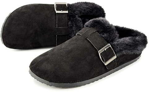 JOMIX Ciabatte Invernali Donna in Peluche Calde Pantofole Pelose Eleganti da Casa Zoccoli Comodi Suola Antiscivolo in Sughero Sabot Imbottito con Pelliccia WCT255274 Nero 38