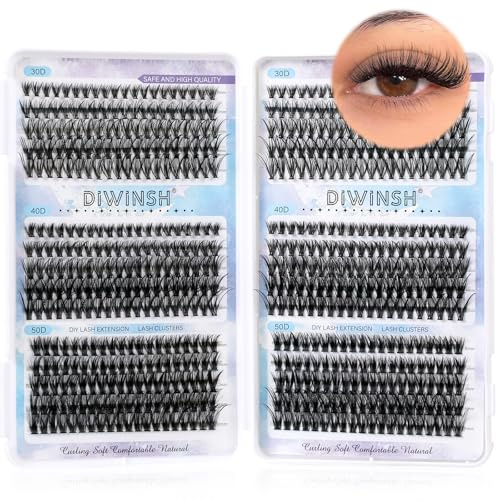 DIWINSH Lösögonfransar 600 st Klusterfransar 8–16 mm DIY Individuella FransföRläNgningar D-Curl Ögonfranskluster 30D-40D-50D Naturlig Fransförlängningskit Volym Lash Kluster för Nybörjare