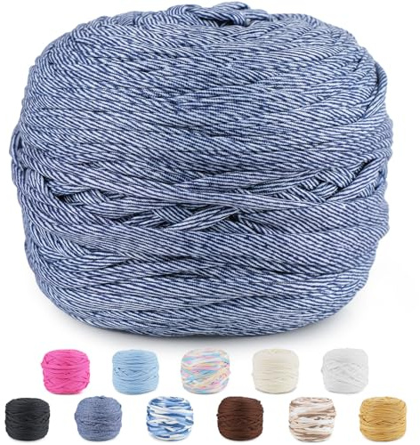 CUEMOON Fettuccia per Borse a Uncinetto, 285g/100m Filati per Borse Uncinetto, Cordoncino per Borse, Cestini, Tappeti, Fai da Te, Decorazioni, Artigianato (denim)
