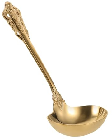 Garneck Stainless Steel Large Soup Ladle Gold Color Ergonomic Comfortable Grip Kitchen Serving Spoon for Soup Gravy Rice with Elegant Design
