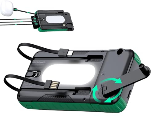 Hand Crank Solar Charger - 20000m Ah Waterproof Power Bank, Bright Led Flashlight, Portable Multi-Function Solar Charger | Power Bank for Tablet Camera Smartphone Camping Travel Road Trip Music