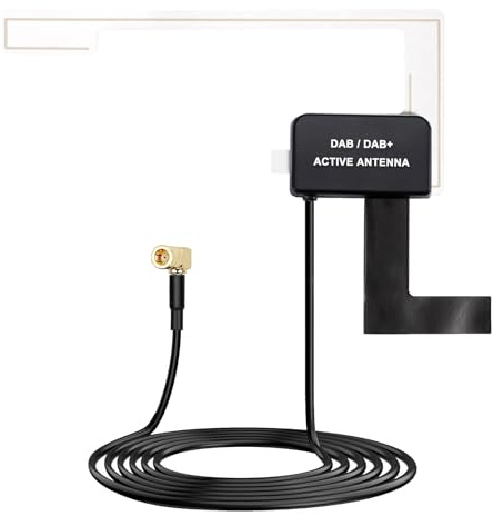 DAB Car Antenna SMB Connector, DAB+ Car Radio Aerial Antenna with 3M Copper Coaxial Cable Glass Windscreen Mount for Pioneer Clarion JVC Kenwood Alpine Car Stereo Head Unit Signal Booster