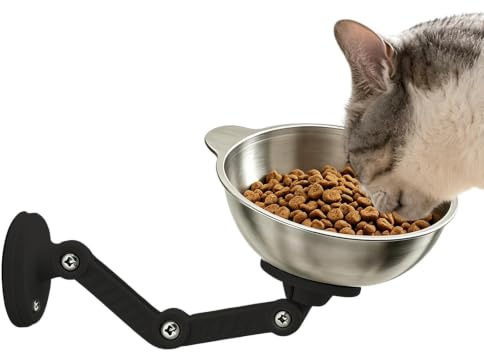 Wall Mounted Dog Bowl Stainless Steel Magnetic Adjustable Raised Dishes | Cat Feeding Station for Multi-Pet Drinking Watering Outdoor Indoor Home House Travel Senior Puppy