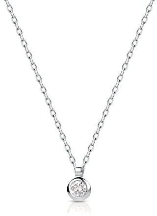 MIORE Halskette Damen, 375 Weißgold 9K, Kettenanhänger Gold mit echter Diamant in Zargenfassung, Kette Gold mit Diamant Anhänger, Schmuck Damen, Ankerkette 45cm, Goldschmuck in hochwertiger Schmuckbox