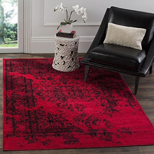 Safavieh Alfombra Angustiadas Sala de Estar, Comedor, Dormitorio - Adirondack Collection, Pelo Corto, Rojo y Negro, 155 X 229 cm