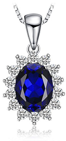JewelryPalace Oval 3,2ct Skapad Safir Prinsessan Diana Kate Middleton Halsband Hängsmycke, Smyckeset Blå, Halsband Damer Silver 925 Halsband ädelstenar Flickor, Halsband För Kvinnor Gåva 45cm