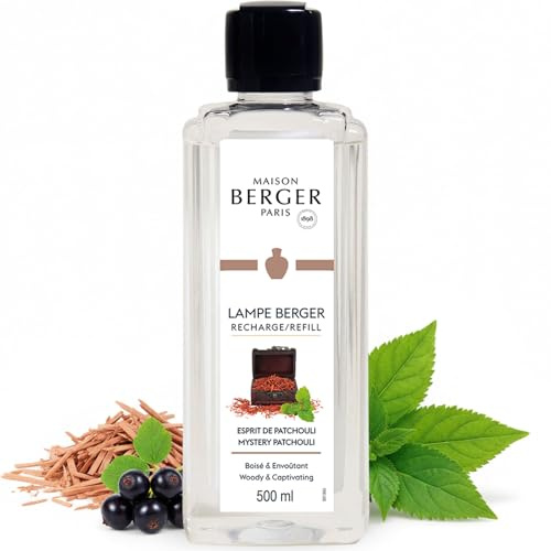 Maison Berger – Recharge Lampe Berger Esprit de Patchouli 500 ML – Rose, Cassis, Patchouli – Parfum boisé, Floral – Anti-odeurs – Fabriqué en France
