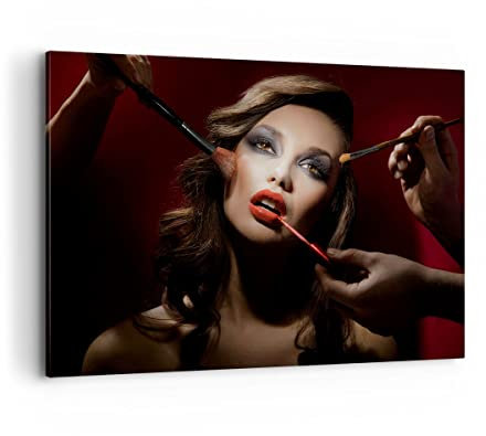 Bilder auf Leinwand 100x70cm Leinwandbild mit Rahmen Frau Make-up schön Groß Wanddeko Bild Schlafzimmer Küche Deko Wandbilder Dekoration Wohnzimmer Wall Decor Canvas Wand Kunstdruck Art AA100x70-2597