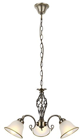 Alta qualità Lampadario in ottone antico vetro satinato, bordo in ottone anticato dipinto Globo 60208-3