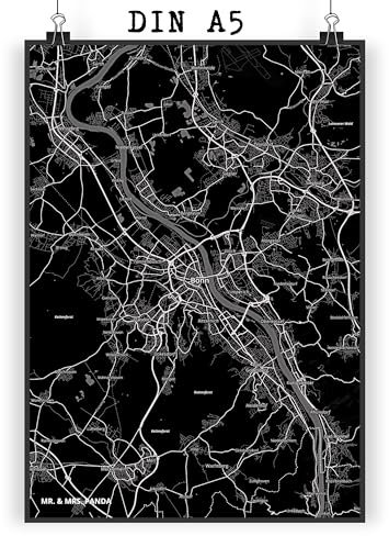 Mr. & Mrs. Panda Bild Bonn DIN A5 - Geschenk, wanddeko, Plakat, Wandbild, Stadt Dorf Karte Landkarte Map Stadtplan, kunstdruck poster, drucke