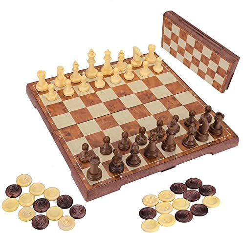 Fixget Jeu d'échecs et de Jeu de Dames Plateau, Jeu d'échecs Magnétique Pliable 30x30cm Portable de Voyage Plateau et les Morceaux pour Enfants et Adultes