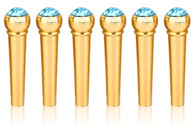 Dilwe 6 Stücke Gitarre Bridge Pin, Messing Bridge Brücke Peg Nagel mit Kristallglas Dot für Folk Akustische Gitarre(himmelblau)