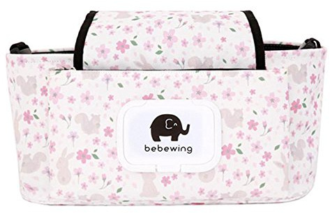 Kinderwagen Organizer Kinderwagentasche Baby Buggy Wickeltasche Universal Multifunktion Aufbewahrungstasche Stroller Organizer mit Reißverschluss Kinderwagen-Zubehör von Guizen (Blume)