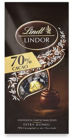 Lindt Lindor Edelbitter Schokoladenkugeln mit 70 % Kakao (ca. 10 Kugeln), 4 x 136 g