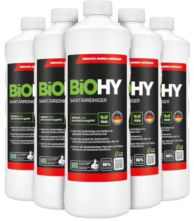 BiOHY Nettoyant et Détergent pour sanitaire (6 x 1l Bouteille) | Détartrant concentré pour le domaine sanitaire | Laisse une agréable odeur fraîche | Extra fort (Sanitärreiniger)