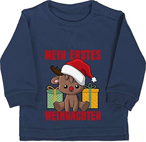 Baby Pullover Jungen Mädchen - Geschenke Christmas - Mein erstes Weihnachten mit Rentier - 6/12 Monate - Navy Blau - weihnachtspulli Outfit weihnachtsmotiv Xmas Sweater rentierpullover Clothes