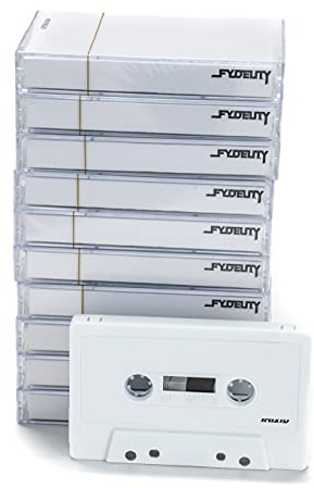 Fydelity 10-Piece Blank Cassette Tape Storage Set – Features 60 Minutes Clear Tape Cassette Storage for Recording Blank Audio - White Chrome Cassette Holder – Idea for Music Lovers Collectors