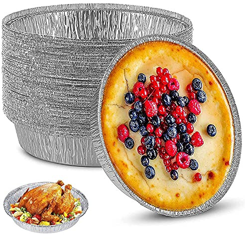 MDDZ 50 Stück Aluschalen, Aluminiumfolie Pfannen, Tropfschalen Grillschalen, 8 Zoll Runde Alu Schalen Ohne Deckel für Backen, Dämpfen, Kochen, Aufbewahren, Einfrieren, Silber (500 ml)