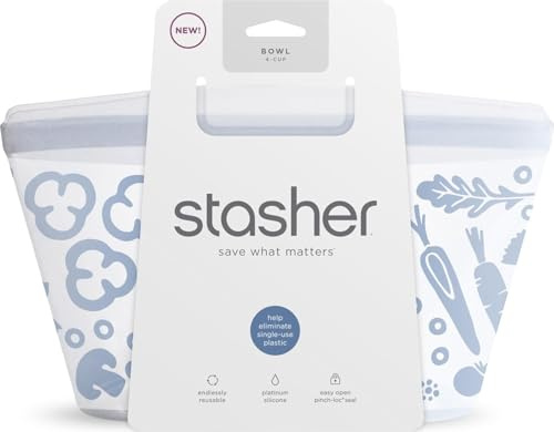 Stasher Wiederverwendbare Frischhalteschüssel aus Premium-Silikon, transparent, für Mikrowelle, Sous Vide, Spülmaschine, Backofen und Gefrierschrank, BPA-frei, auslaufsicher, umweltfreundlich, 4
