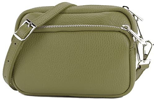 modamoda de - T231 - ital. Umhängetasche Klein Small aus Leder, Farbe:Olivgrün