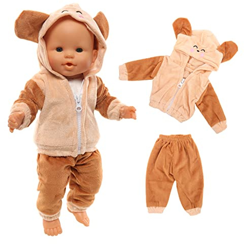 Miunana Baby Doll Clothes for 14-18 Inch Doll 35-45 cm Baby Doll, Doll Clothes Outfits, Jacket Hoodies Pants for Dolls (Brown)