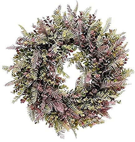 Frühlingskranz für Haustür - Handgefertigter Multicolor Kranz mit Künstlichen Eukalyptus Blättern, 45 cm Dekorativer Blumenkranz für Hochzeit