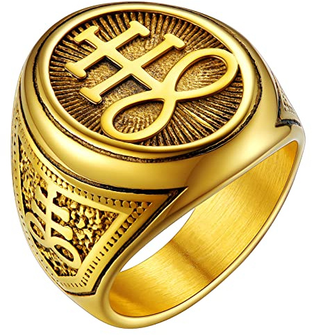 FaithHeart Edelstahl Leviathan Kreuz Fingerring Personalisierter Leviathan Siegelring Punk Biker Fingerring Partnerring Freundschaftsring für Herren Männer
