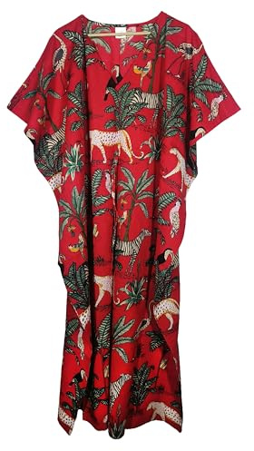 Pranipat Handicrafts Animal Print Dress Sleepwear 100% Cotton Ethnic Maxi Beach cover up nightwear Caftan Dress