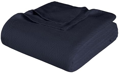Superior 100% bomullsfilt överdimensionerat överkast, vävd filt för soffa, säng, sängkläder, bondgård, hemtillbehör, söta och mysiga bohemiska filtar, fiskbensväv, överkast, marinblå