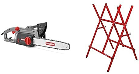Oregon CS1200 1800W Electric Chainsaw and Steel Log Saw Horse, Corded Electric Saw with 35cm (14-Inch) Guide Bar & Oregon Saw Chain, Lightweight, Low Noise & Low Kickback