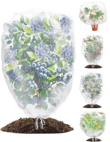 wohohoho 5 Packs Blueberry Bushes Netting Cover with Drawstring, 3.3Ft x 2.6Ft Garden Tree Netting Pest Barrier Tomato Protective Covers Prevent Fruits Plants from Squirrel Bird Insect Deer Animals