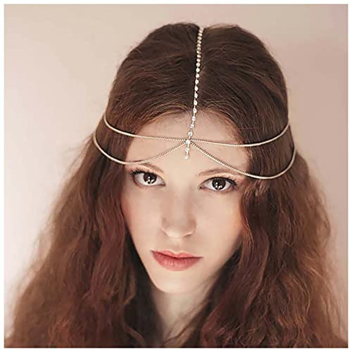 Inateannal Boho Strass Geschichteten Kopf Kette Gold Kristall Quaste Haar Kette Kopfschmuck Funkelnden Strass Braut Stirnband Kette Prom Partei Festival Kopf Kette Schmuck Für Frauen Und Mädchen