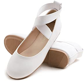 Feversole Girls Cute Dress, Mädchen süßes Kleid Mary Jane Schuhe weiche Party Urlaub Ballerinas Runde Spitze Stretchy,Synthetik elastisch flach Weiß Größe 34 EU