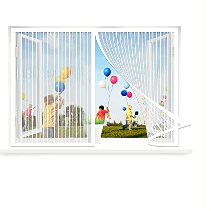 Rideaux anti-moustiques, 125 x 100 cm Moustiquaire Porte sans Percer pour Couloirs, Kit d'installation Pour Fenêtre Portes Patio, Blanc