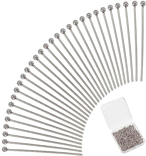 PH PandaHall 500 Pines Cabeza Bola Acero Inoxidable 304 Pines Cabeza 30mm Pines Flexibles Calibre 21 para Abalorios aretes Colgantes Pulseras Collares Joyas Manualidades Bola 2mm